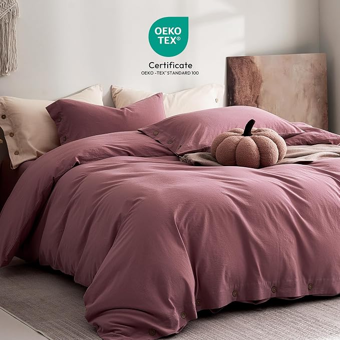JELLYMONI 100% Washed Cotton Duvet Cover Queen – Soft, Breathable Linen-Look - Image 2