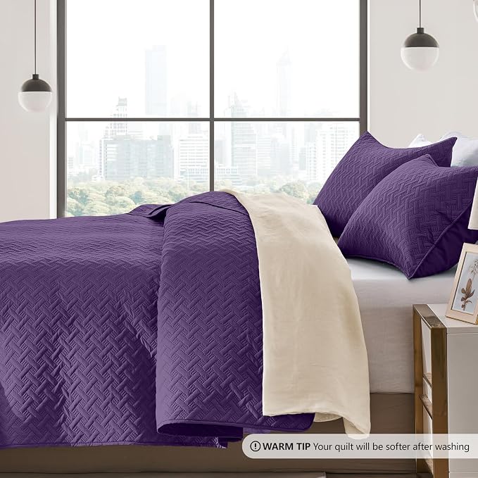 FLYMME Quilts Queen Size, Lightweight Purple Bedspreads, Basket Weave Pattern - Image 4