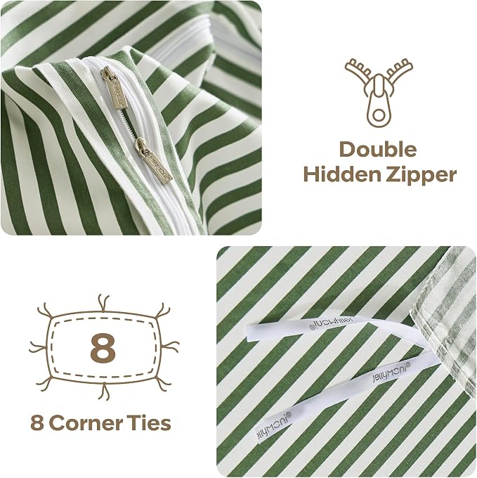JELLYMONI 100% Natural Cotton 3pcs Striped Duvet Cover Sets, - Image 4