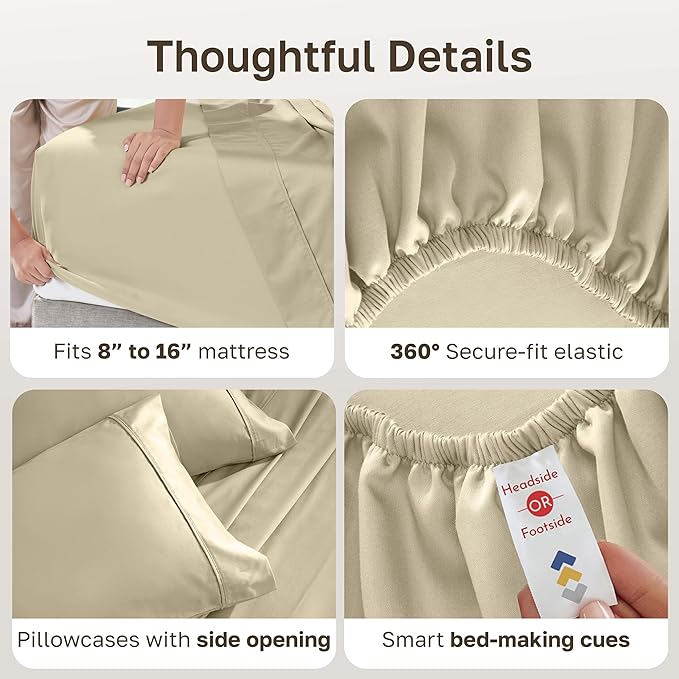 California Design Den Soft 100% Cotton Bed Sheets Full Size Set, 400 TC Good - Image 6