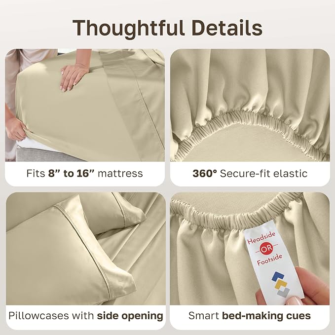 CALIFORNIA DESIGN DEN Soft 100% Cotton Bed Sheets Queen Size Set, 400 TC Good - Image 6