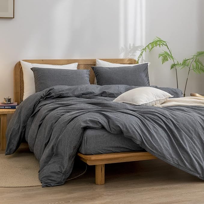 BESTOUCH Duvet Cover Set 100% Washed Cotton Linen Feel Super Soft Comfortable - Image 4