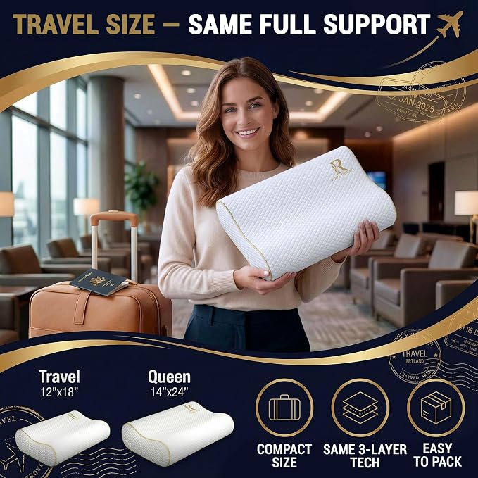2-Pack Travel Memory Foam Pillow, Cervical - Image 3