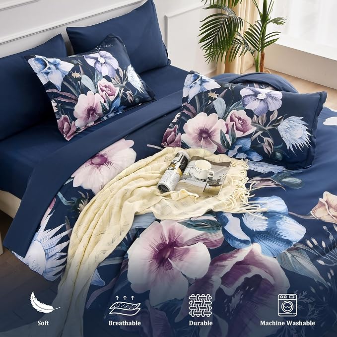 Luxudecor Floral Comforter Set King Size 7 Piece, Elegant Comforter Bedding Set - Image 4