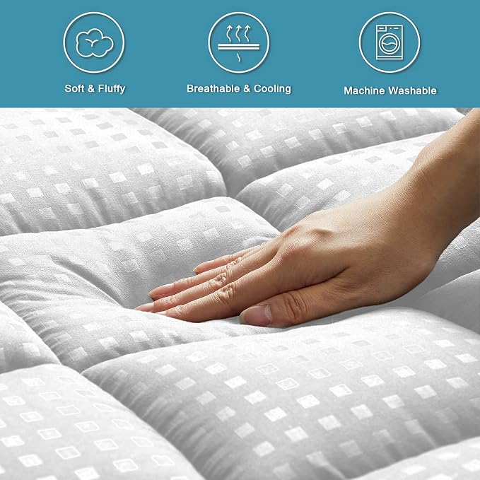 HYLEORY Queen Mattress Pad Quilted Fitted Mattress Protector Cooling Pillow Top - Image 4