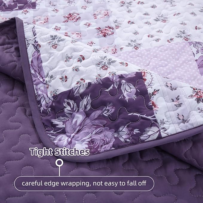 Anibedding Floral Patchwork Quilts Queen Size, 3Pieces Boho Farmhouse Floral - Image 6