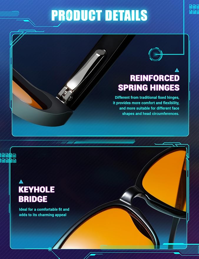 TIJN Blue Light Blocking Glasses Dual AR Coatings Amber Orange Lens - Image 4