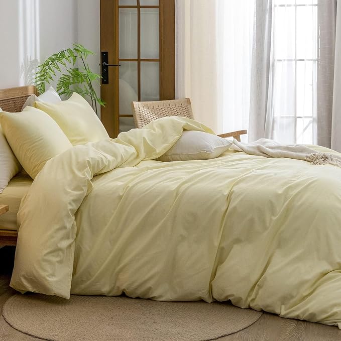 BESTOUCH Duvet Cover Set 100% Washed Cotton Linen Feel Super Soft Comfortable - Image 3