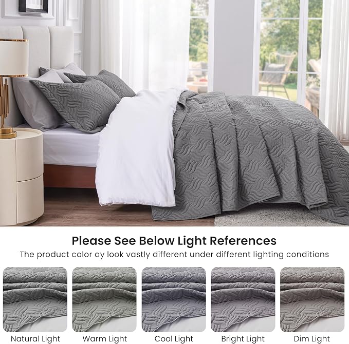 Love's cabin California King Size Quilt Bedding Set Grey Bedspread - Image 5