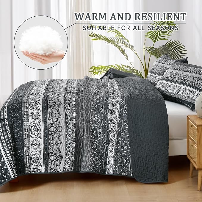 WONGS BEDDING Boho Queen Quilt Set, Lightweight Bed Decor Bedspread - Image 3
