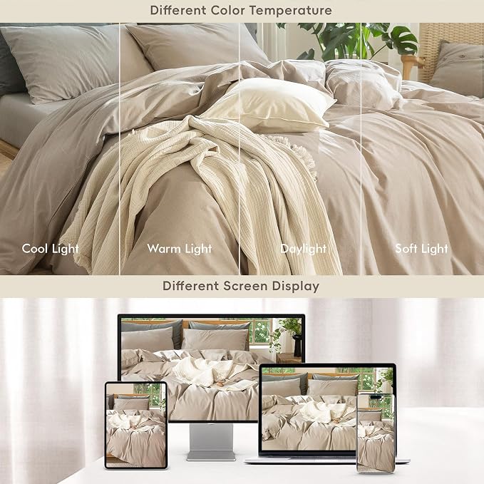 MooMee Bedding Duvet Cover Set 100% Washed Cotton Linen Like Textured - Image 7