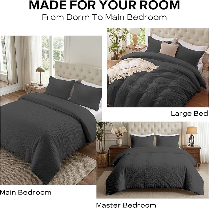 Cozyide Dark Grey Duvet Cover King Size, 3 Pieces Bedding Duvet Covers - Image 7