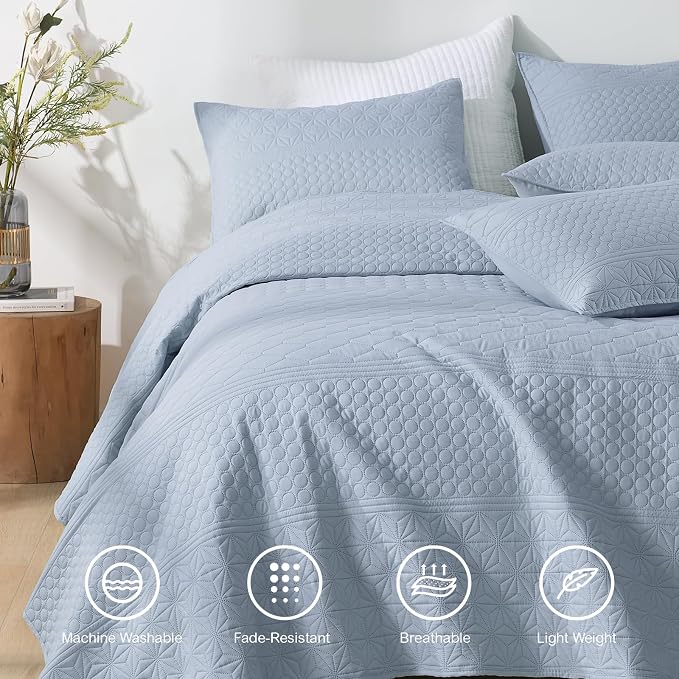 HORIMOTE HOME Light Blue Queen Size Quilt Set - Image 2