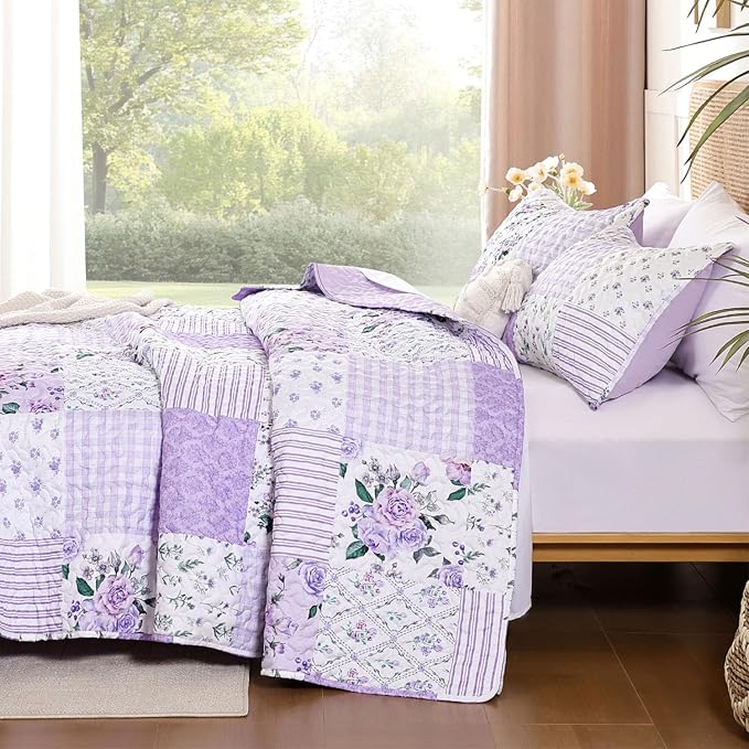 YIKUSH Quilt Sets Queen Size Floral Quilt Set 3 Pieces Bedding Set Bedspreads - Image 2