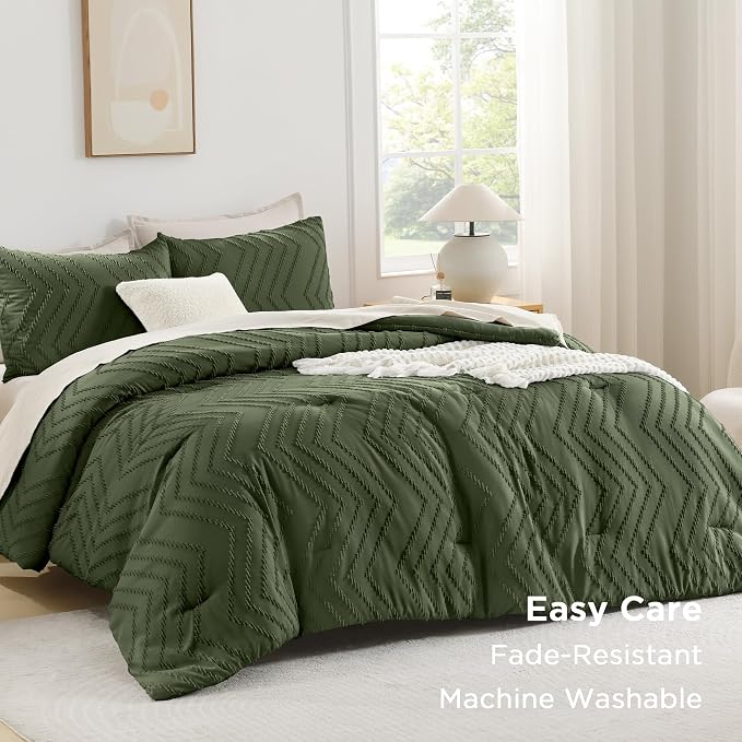 Andency Olive Green Twin/Twin XL Comforter Set, Twin Bed Boho Soft Warm Cute - Image 3
