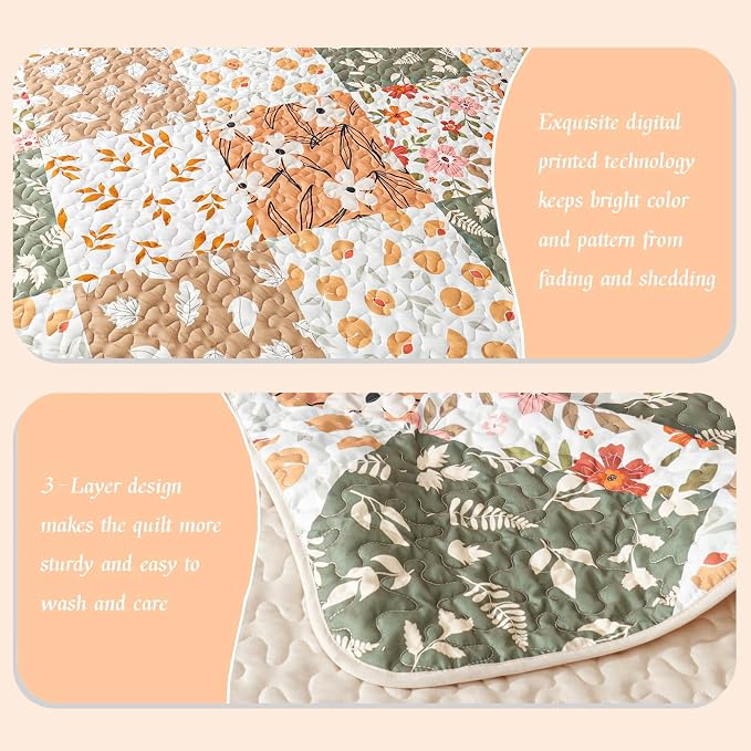 Whale Flotilla Patchwork Quilt King Size, Extra Soft Boho Floral Bedspreads - Image 5