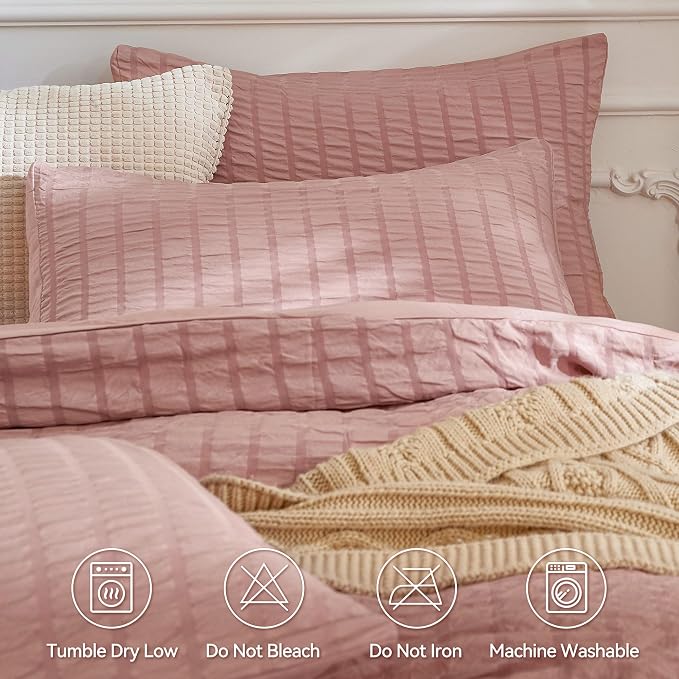 JELLYMONI Smokey Pink Duvet Cover King Size, Soft Breathable Seersucker Duvet - Image 4