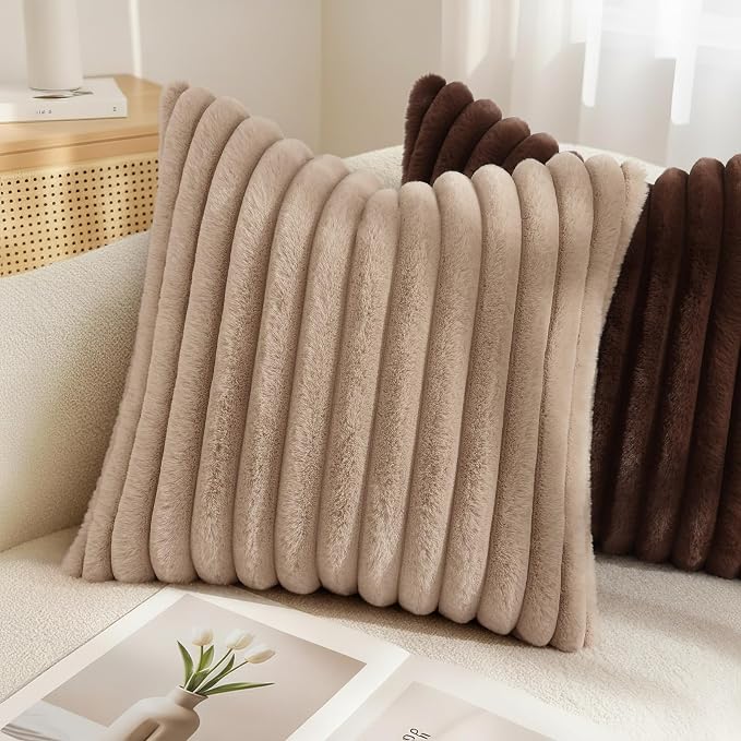 decorUhome Cozy Faux Fur Throw Pillow Covers 24x24 Set of 2 Decorative Soft - Image 4
