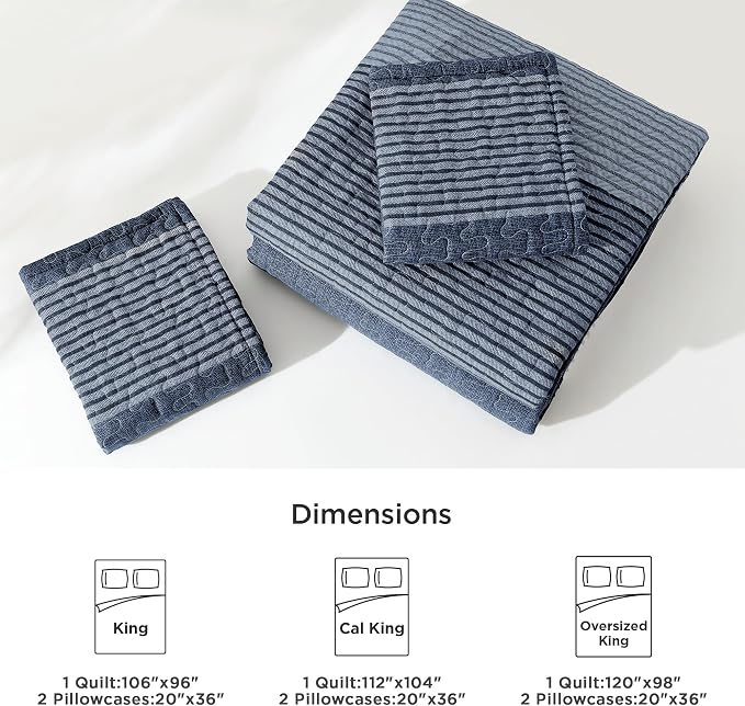 Litanika Oversized King Quilt Set Sapphire Blue, 120x98 Stripe Bedspread - Image 7