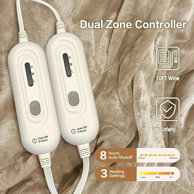 Tefici Electric Heated Blanket Queen Size, Dual Control Super Cozy Soft 2-Layer - Image 5