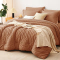 CozyLux Queen Comforter Set Pumpkin Seersucker 7 Pieces Bed in a Bag Queen by CozyLux
