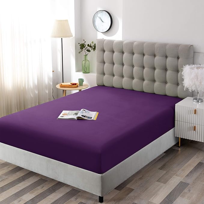 Sfoothome Fitted Bottom Sheet for Mattress, Single Queen Size Purple Microfiber - Image 2