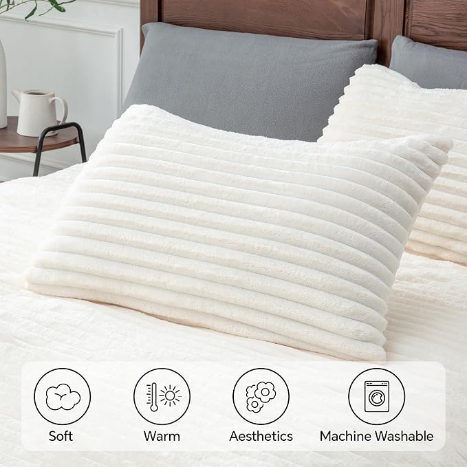 BEDELITE Fleece Twin Comforter Set -Super Soft & Warm Fluffy Cream White Bedding - Image 8