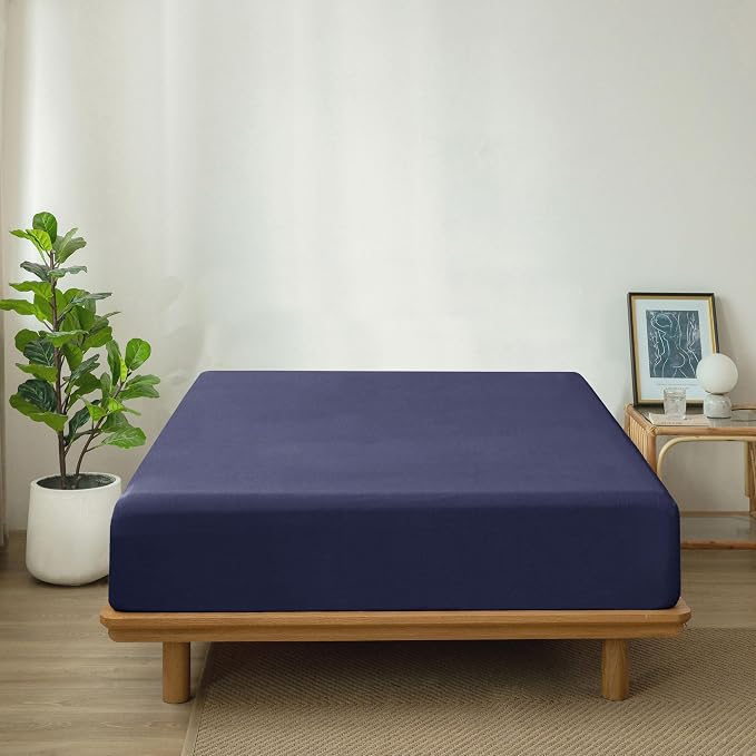 MooMee Fitted Bottom Sheet Only 100% Washed Cotton Linen Like Textured - Image 2