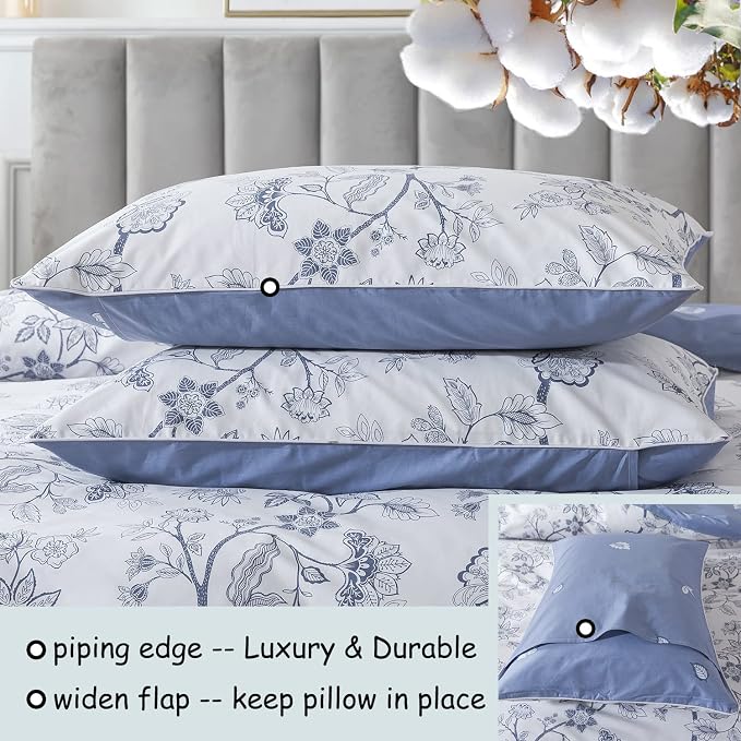 FADFAY Duvet Cover Set Full Floral Bedding Percale Cotton 600 TC Classical - Image 4