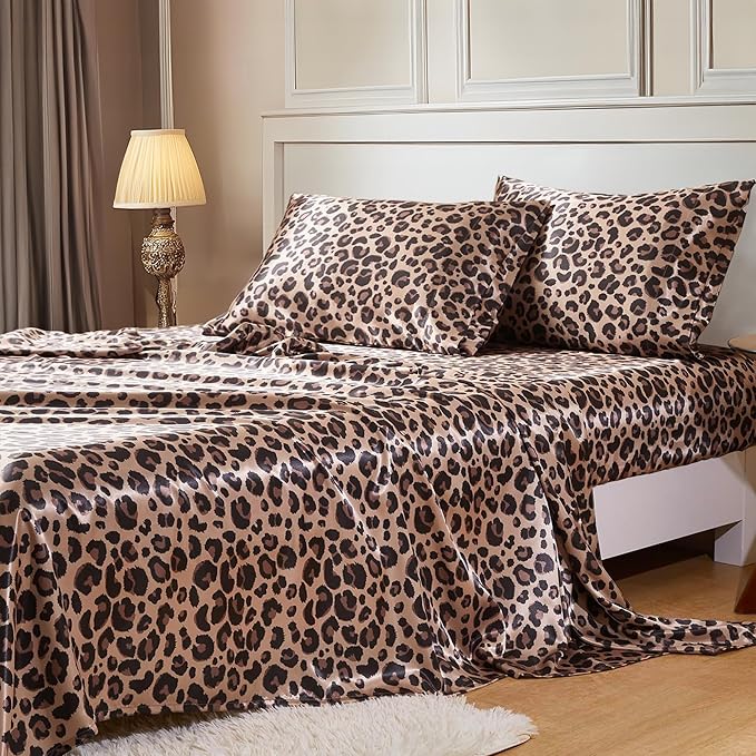 MR&HM Satin Bed Sheets with Elastic Corner Straps, Queen Size Sheets Set by MRHM