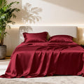 Love's cabin 4Piece California King Satin Bed Linen Set, Burgundy Silky Satin by Lovescabin