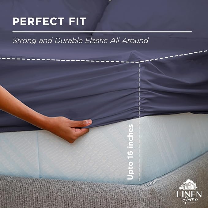Linen Home 100% Long-Staple Cotton Percale Fitted Sheet Full Size Only - Image 3