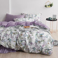 mixinni Garden Style Purple Floral Printed on White Duvet Cover Queen Size by mixinni