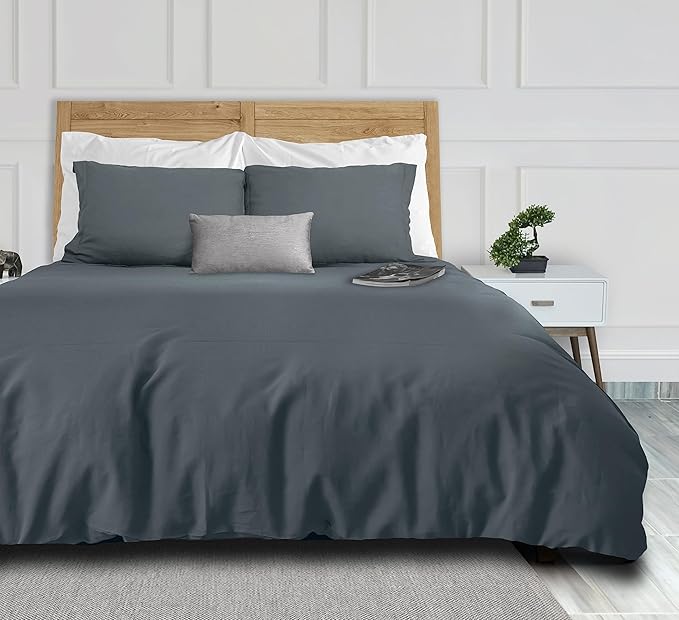White Classic Grey Duvet Cover Queen Size, Microfiber Duvet Cover - Image 3