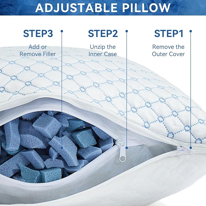 Cooling Bed Pillows for Sleeping Set of 2, Shredded Memory Foam Pillows for Bed - Image 5