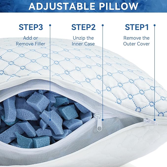 Cooling Bed Pillows for Sleeping Set of 2, Shredded Memory Foam Pillows for Bed - Image 5