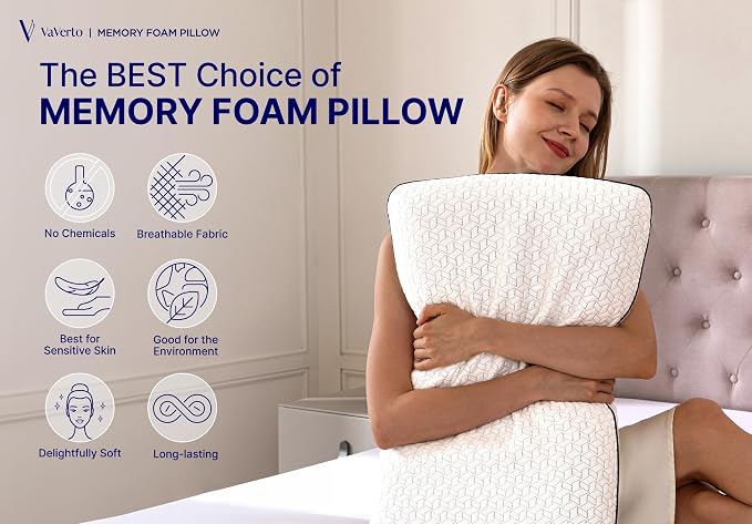 Vaverto Queen Memory Foam Pillow – Cooling Gel-Infused Firm Support - Image 6