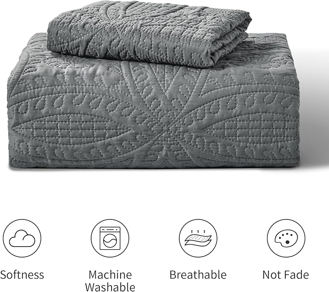 Love's cabin Twin Quilt Set Dark Grey Bedspreads Bedding Set - Image 8