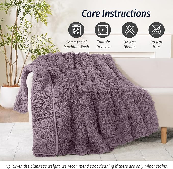 Wemore Shaggy Long Fur Faux Fur Weighted Blanket, Cozy and Fluffy Plush Sherpa - Image 6