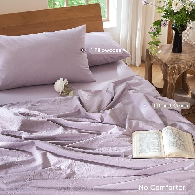 MooMee Bedding Duvet Cover Set 100% Washed Cotton Linen Like Textured - Image 2