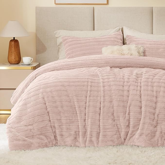 BEDELITE Fleece Queen Comforter Set -Super Soft & Warm Fluffy Pink Faux Fur by BEDELITE
