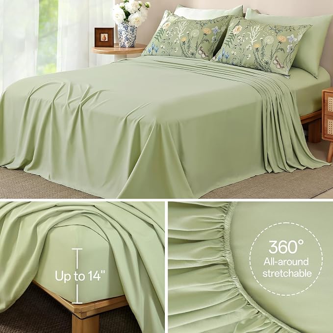 Yiran Sage Green Floral Comforter Set Queen Size, 7 Piece Botanical Comforter - Image 7