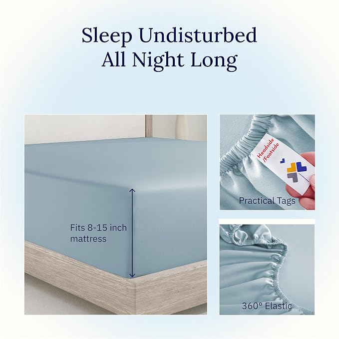 California Design Den Twin Fitted Sheet Only, Soft 400 Thread Count 100% Cotton - Image 6