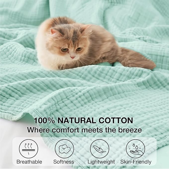 100% Cotton Muslin Blanket Queen 90" x 90", Breathable and Lightweight Cotton - Image 5