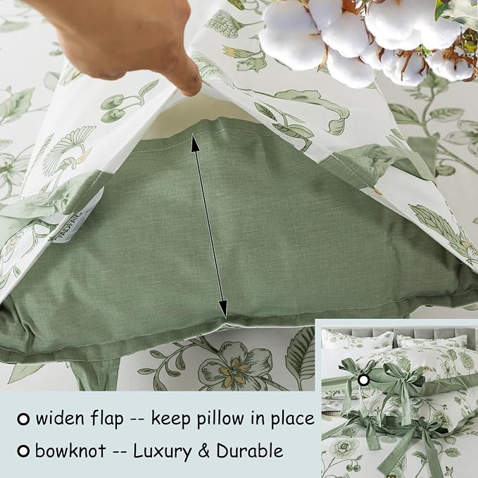 FADFAY Green Duvet Cover Set Twin Floral Bedding 100% Cotton Shabby Vintage - Image 4