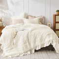 JOLLYVOGUE Ivory Queen Comforter Set, 3 Pieces Seersucker Comforters Queen Size by JOLLYVOGUE