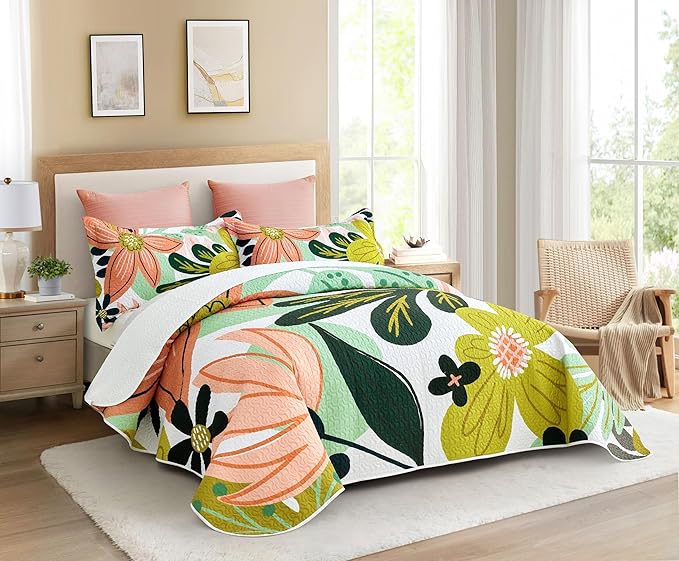 Tyrot 3 Piece Boho Floral Californial King Size Quilt Sets Farmhouse Reversible - Image 2
