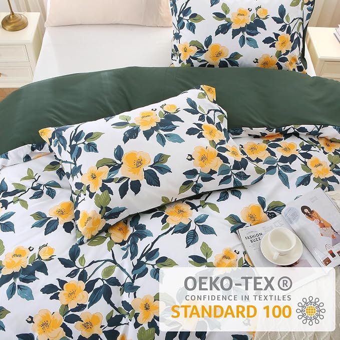 MUXHOMO Duvet Cover Queen Size, Reversible Floral Vintage Duvet Cover Set - Image 4