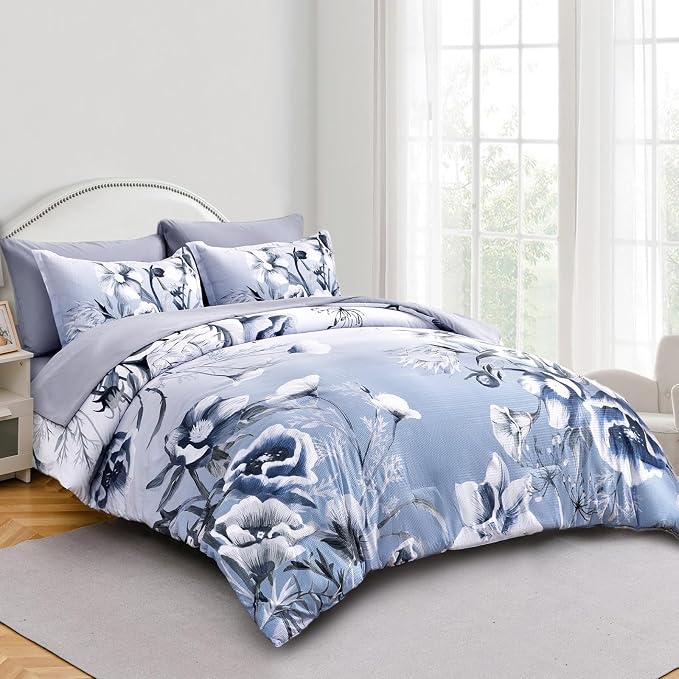 Luxudecor Floral Comforter Set King Size 7 Piece, Elegant Gradient Floral - Image 2