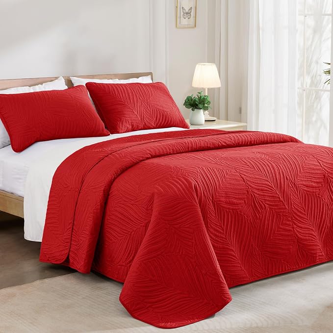Exclusivo Mezcla California King Quilt Bedding Set, Lightweight Red Quilts Cal - Image 2